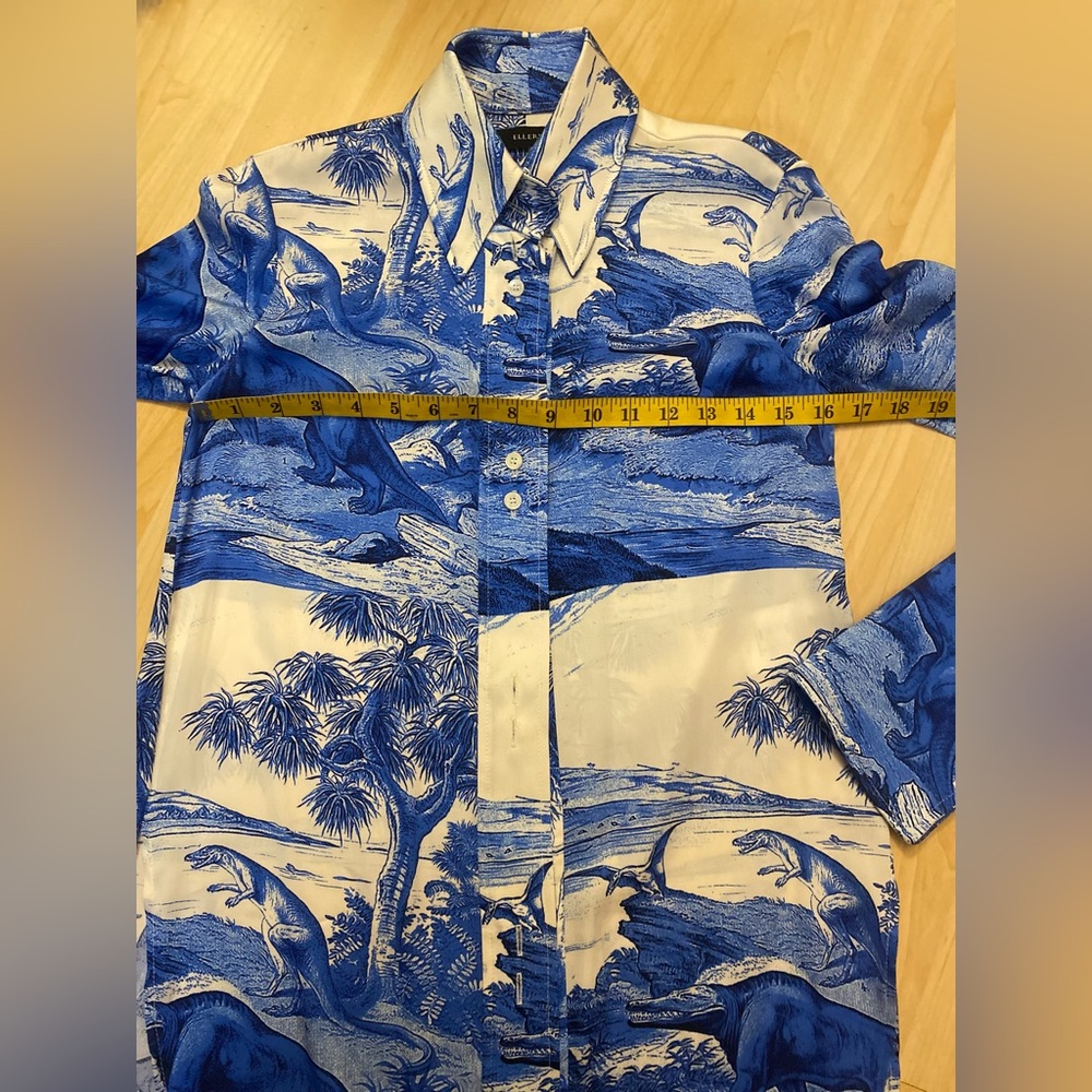 Ellery silk Blue and White Dinosaur Print Shirt - Picture 7 of 16